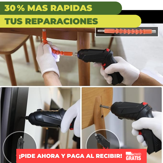 🔥 Destornillador Recargable 47 Pzas. PowerFix® | Atornilla fácil hasta en los rincones más complicados 🔧